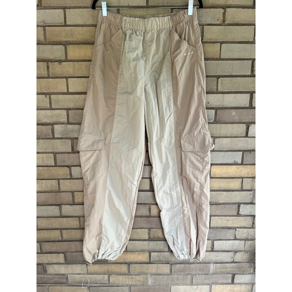 Wilo The Label Parachute Pants Two Tone Nylon Cargo Joggers Tan Beige Sz Medium